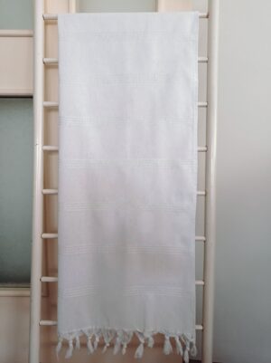 Beyaz Peştemal, 80x175, 205 Gr. Floş Çizgili, Usta Hamam Peştemali*
